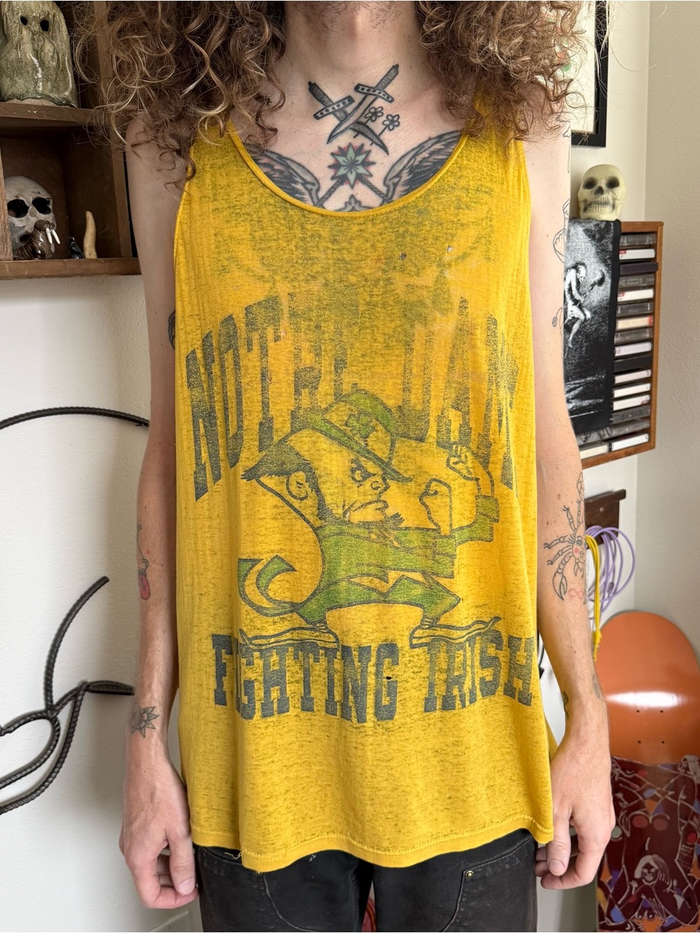 Vintage 90s Threadbare Notre Dame Fighting Irish Tank Top Distressed ~ Size L